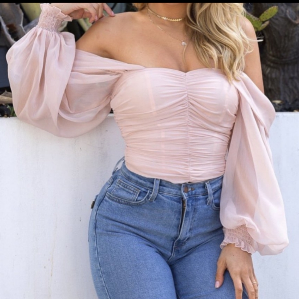 Pink off the shoulder long sleeve top